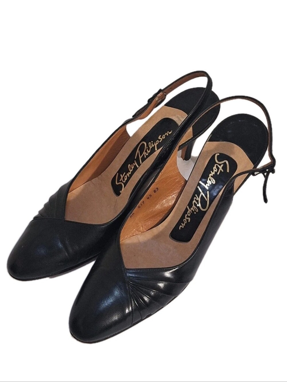 Stanley Philipson Vintage Black Leather Slingbacks Closed Toe Shoes Size 8 GUC